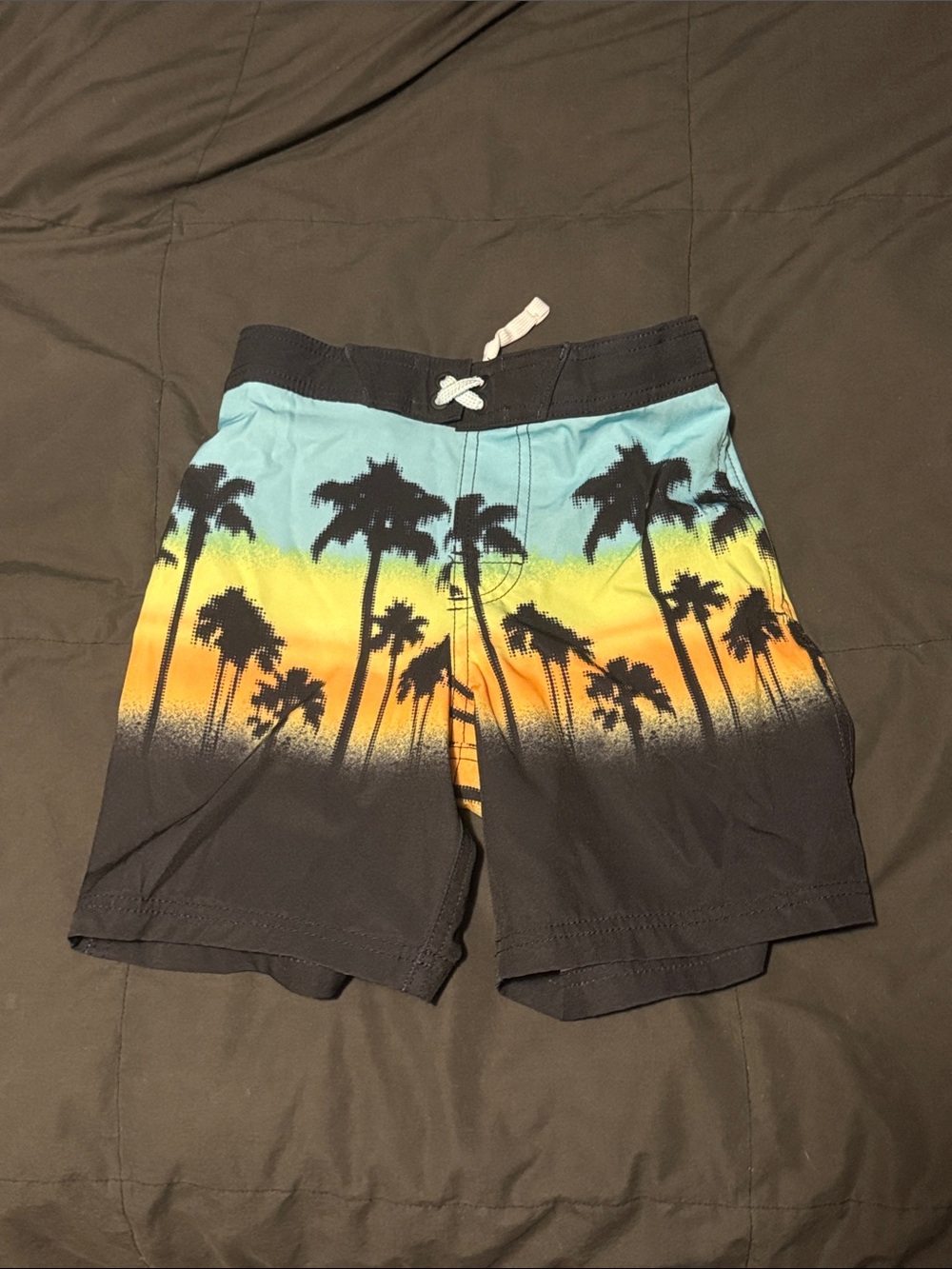 wonder nation Boys' Palm Tree Swim Trunks in Teal, Yellow and Black